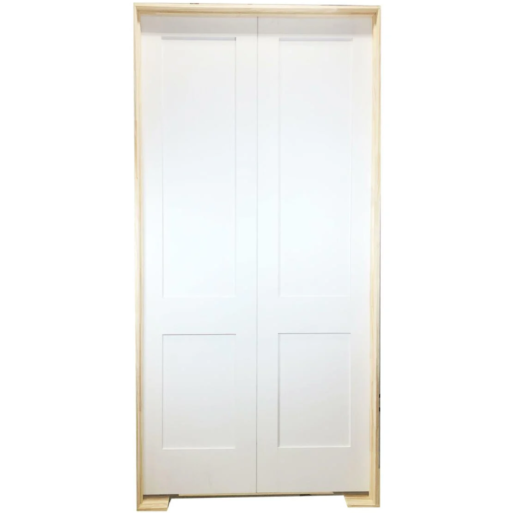 60 in X 96 in White Shaker 2-Panel Solid Core Primed MDF Prehung Interior French Door